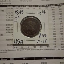 Rare 1848 Large Cent Sm.Dt.!