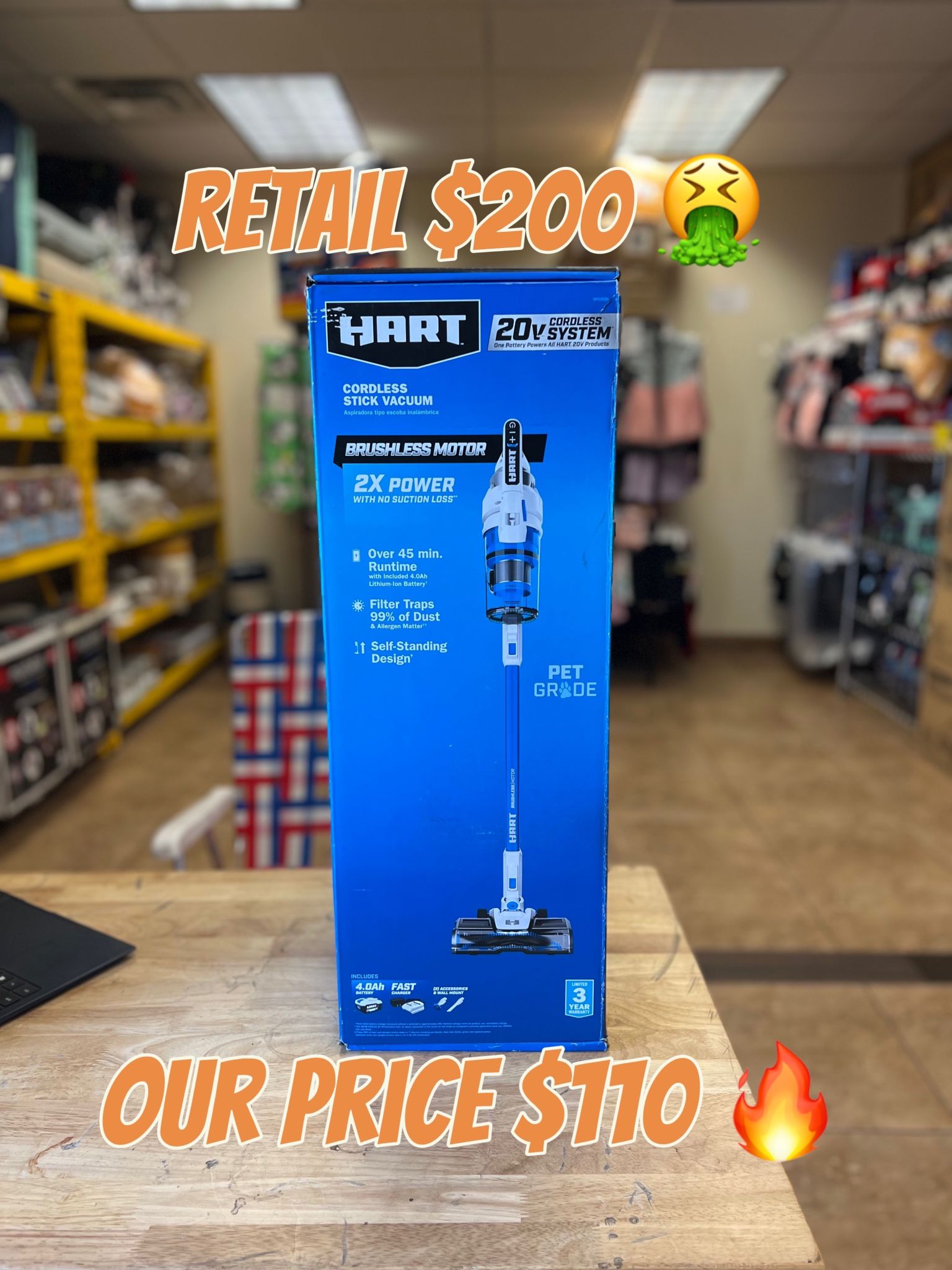 New HART 20-Volt Brushless Cordless Stick Vacuum Kit, Generation 2, (1) 4.0Ah Lithium-lon Battery