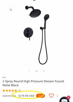 2-Spray Round High Pressure Shower Faucet Matte Black
