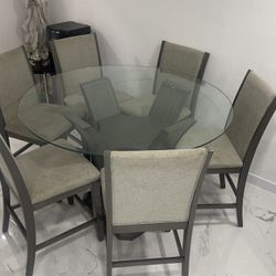 Six Chairs Glass Dinning Table