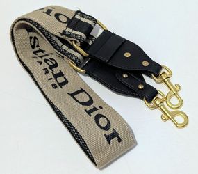 Christian Dior Logo Shoulder Strap Embroidered Canvas Black Tan WOW 38"/ 2"