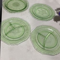 4 Depression Glass Plates