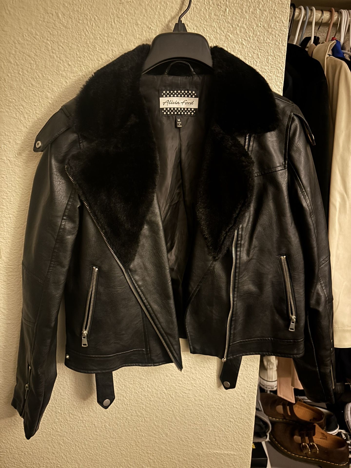 Black Fur & Leather Jacket For Women
