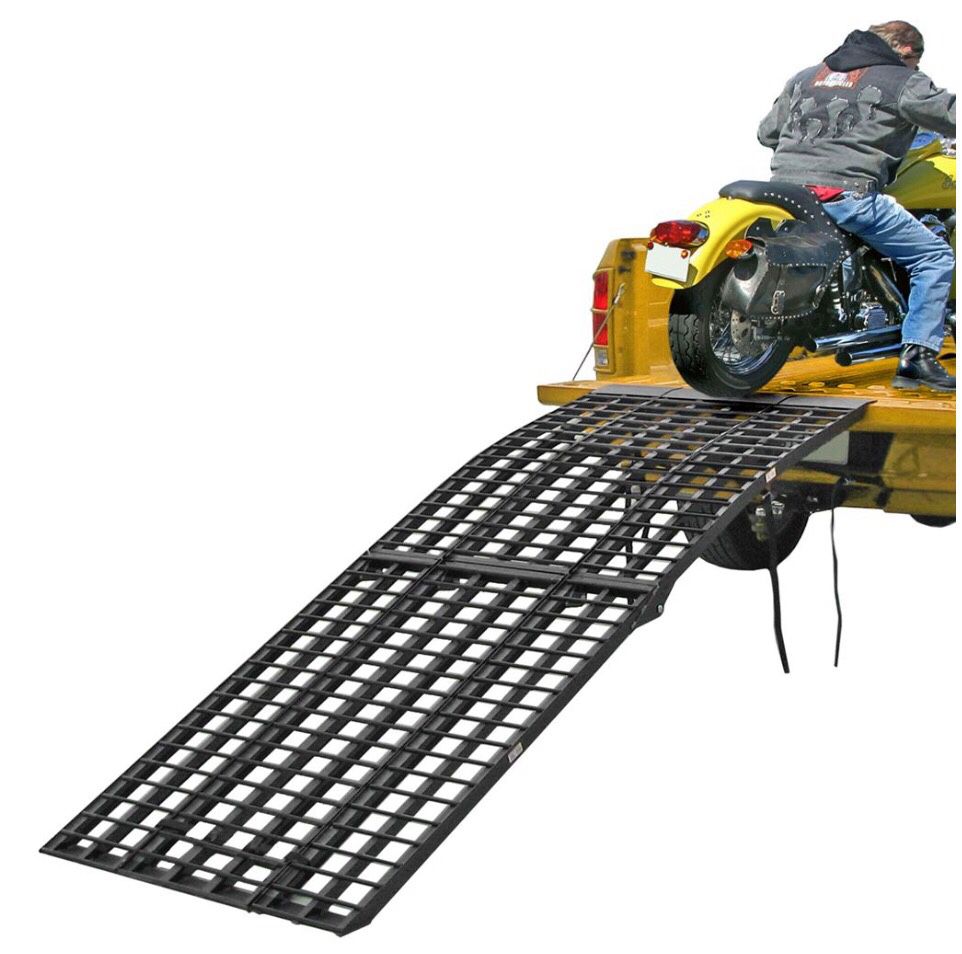 Black widow motorcycle ramp 3 piece 1200lbs capacity . Includes all straps to secure to truck for loading