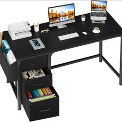 Fabric File Drawers Cabinet, 55 Inch Reversible Home Office Desks with Filing Cabinet, Study Writing Table PC Desks with Storage for Bedroom, Black
B