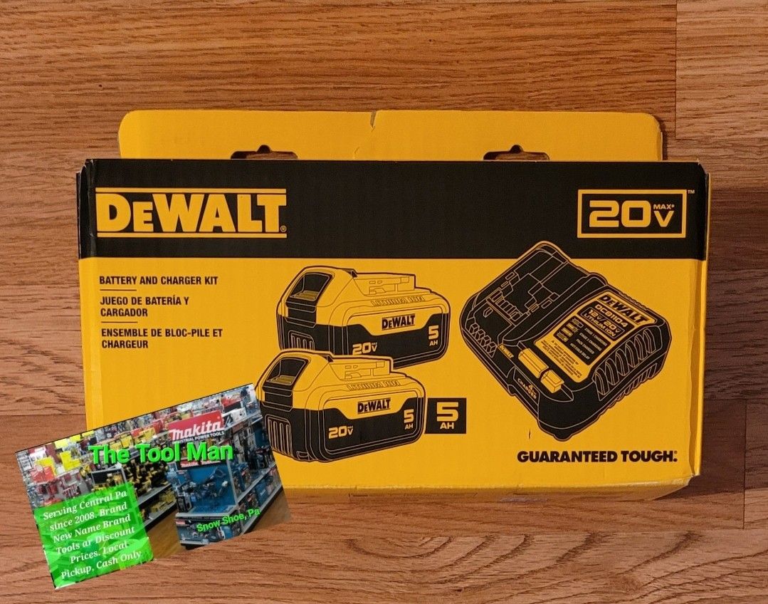New Dewalt 20v XR 2) 5ah Batteries and Charger Set $140 Firm Pickup Only