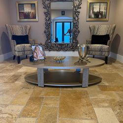 Living room chairs, Sofas, table and mirror