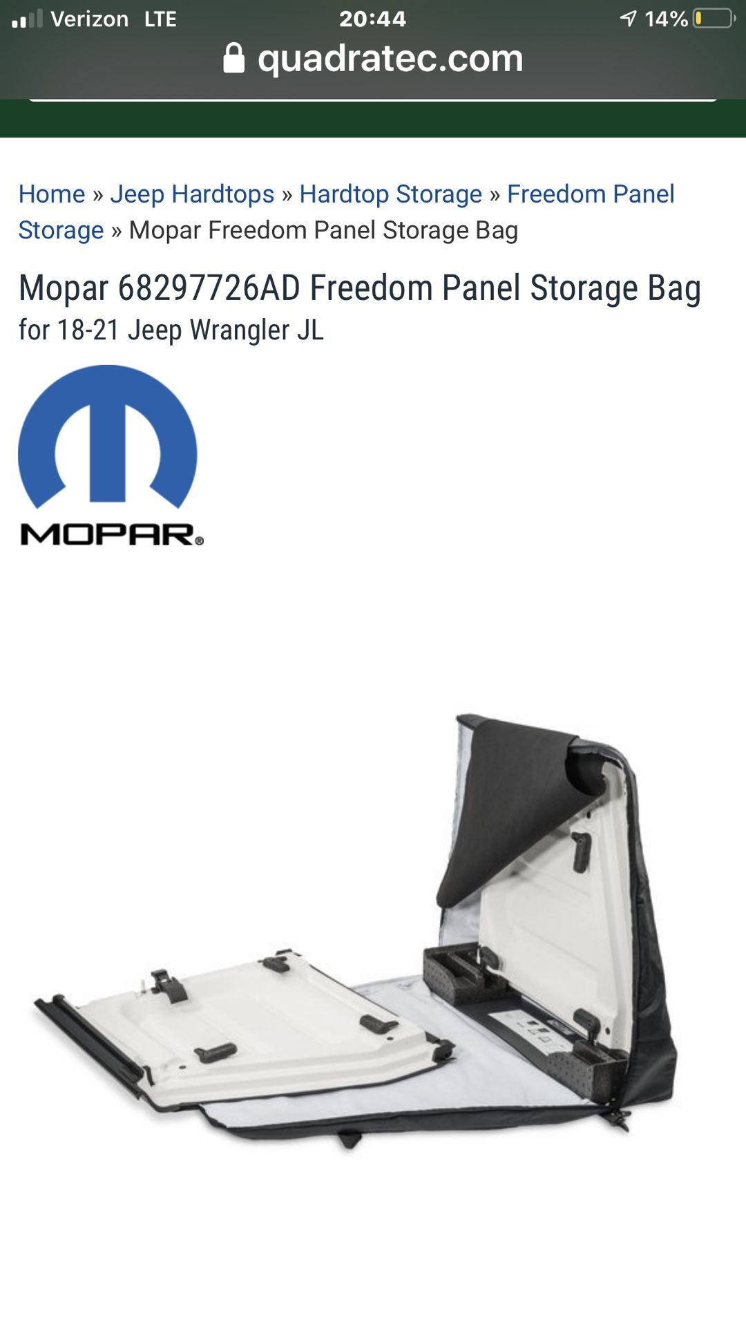 Jeep Freedom Panel Storage Bag