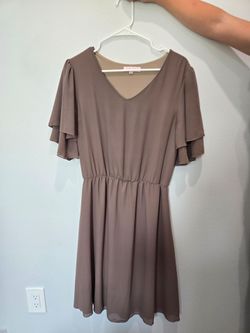 Taupe Flutter Sleeve Mini Dress