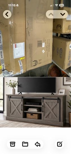 58" Barn Door TV Console in Stone Grey