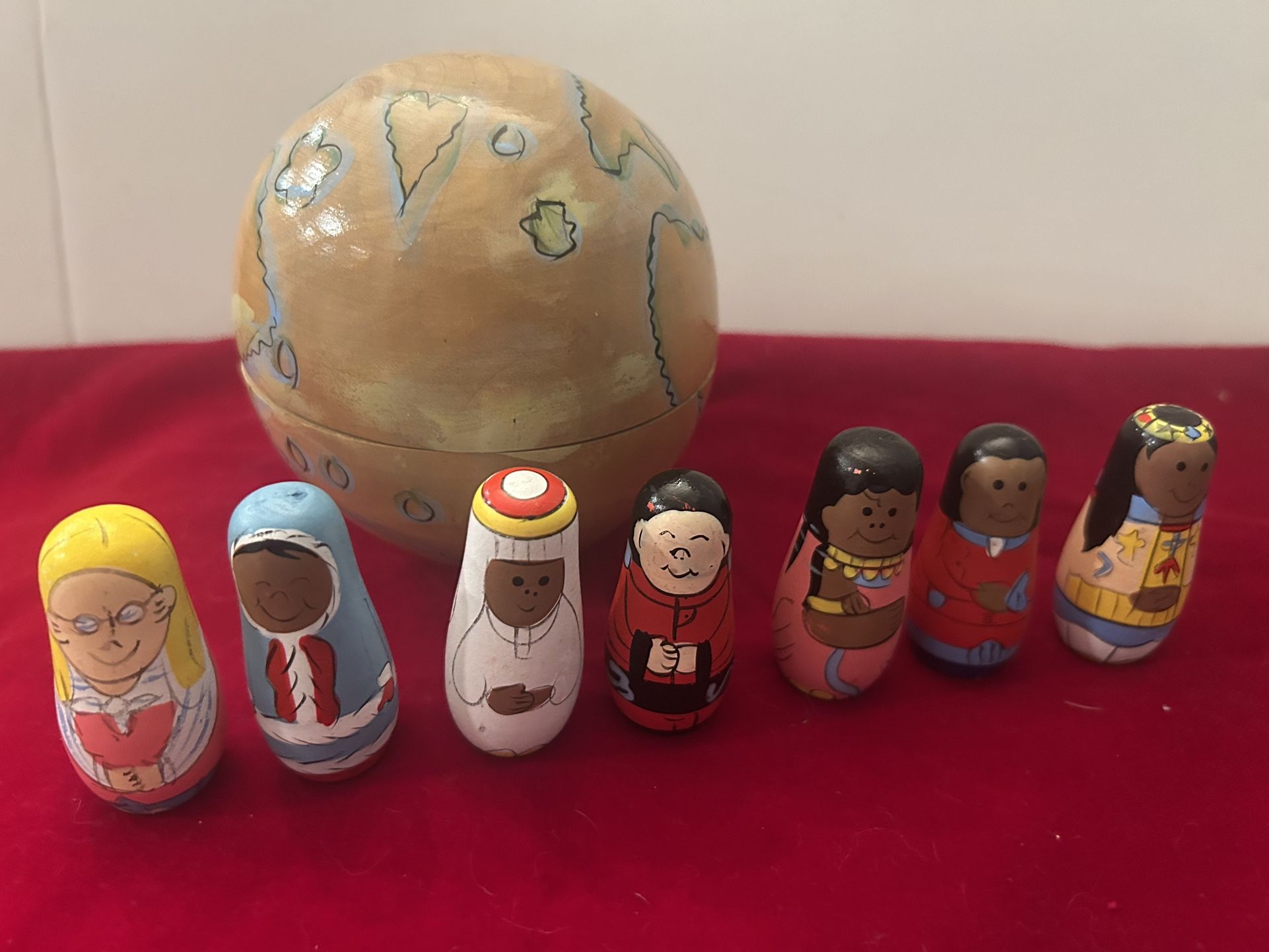 Wood Ball Globe Wood Dolls Of The World