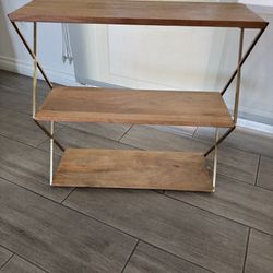 World Market Natural Wood & Gold 3 Tier Wall Shelf