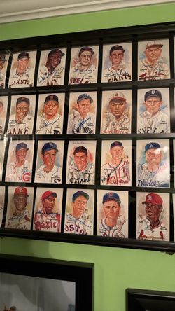 Baseball Hall Of Fame Display Case w/ 28 Signed Perez-Steele Postcards (many Deceased)