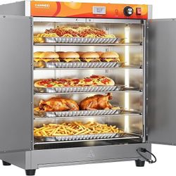 CAMMOO 133Qt 5-Tier 900W Electric Food Warmer with LED Light and 304 Blued Stainless Steel Heating Element, Commercial-Graded All Stainless Steel, Adj