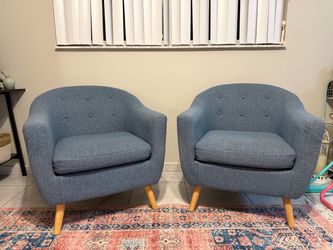 Pair of Blue Barrel/Tub Accent Chairs – Mid Century Style