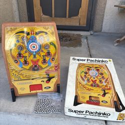 Vintage 1975 Super Pachinko Japanese Pinball Machine Toy w/ Balls & Box – Made in Japan 