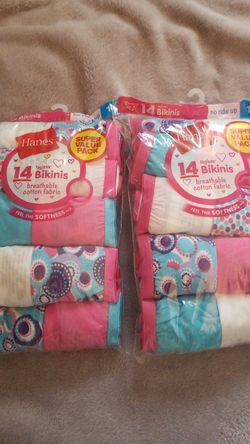 Hanes Bikini Panties Girls Sz 14 Underwear *28 Pairs Cotton Coral Aqua Print NEW