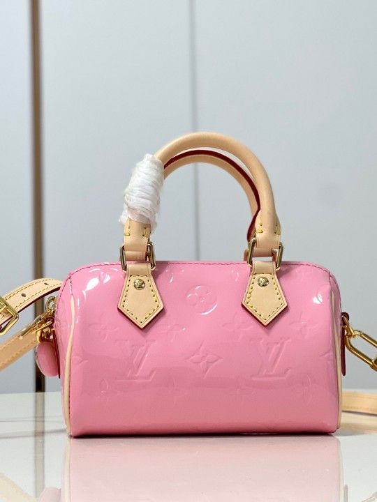 Pink leather with old-style floral print Boston bag, dimensions: 16 x 10 x 7.5 cm
