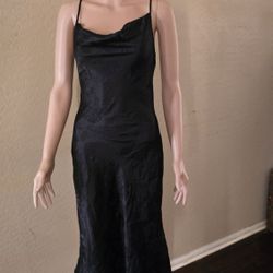 SHEIN Black Satin Cowl-Neck Midi Slip Dress (Size XS)