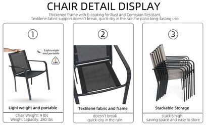 Brand New Set of 6 Stackable Patio Chairs - All-Weather Outdoor Mesh (Black)