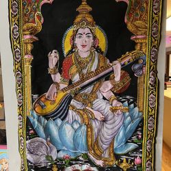 Hindú Goddess Saraswati Tapestry With Sequence