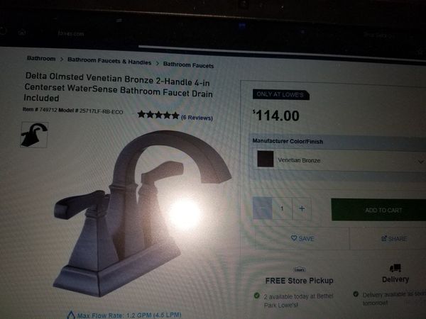 Delta Olmsted Venetian Bronze 2 Handle 4 Inch Centerset Water