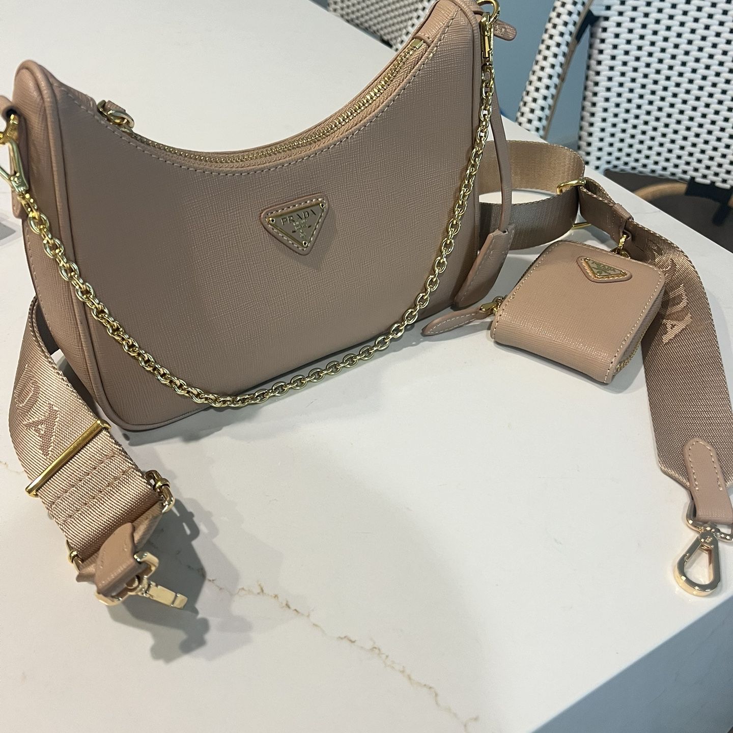 Prada Crossbody Bag Re-Edition 2005 Cream Color