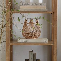 New Blake 22" Light Brown Teak and Rattan Tall Storage Display Bookcase Cabinet