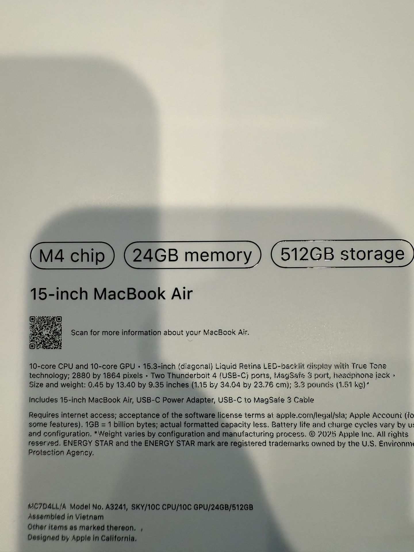 New Apple M4 MacBook Air 15inch 24G ram 512G ssd