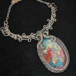 Oyster Turquoise Gemstone Handmade Copper Wire Necklace 18”