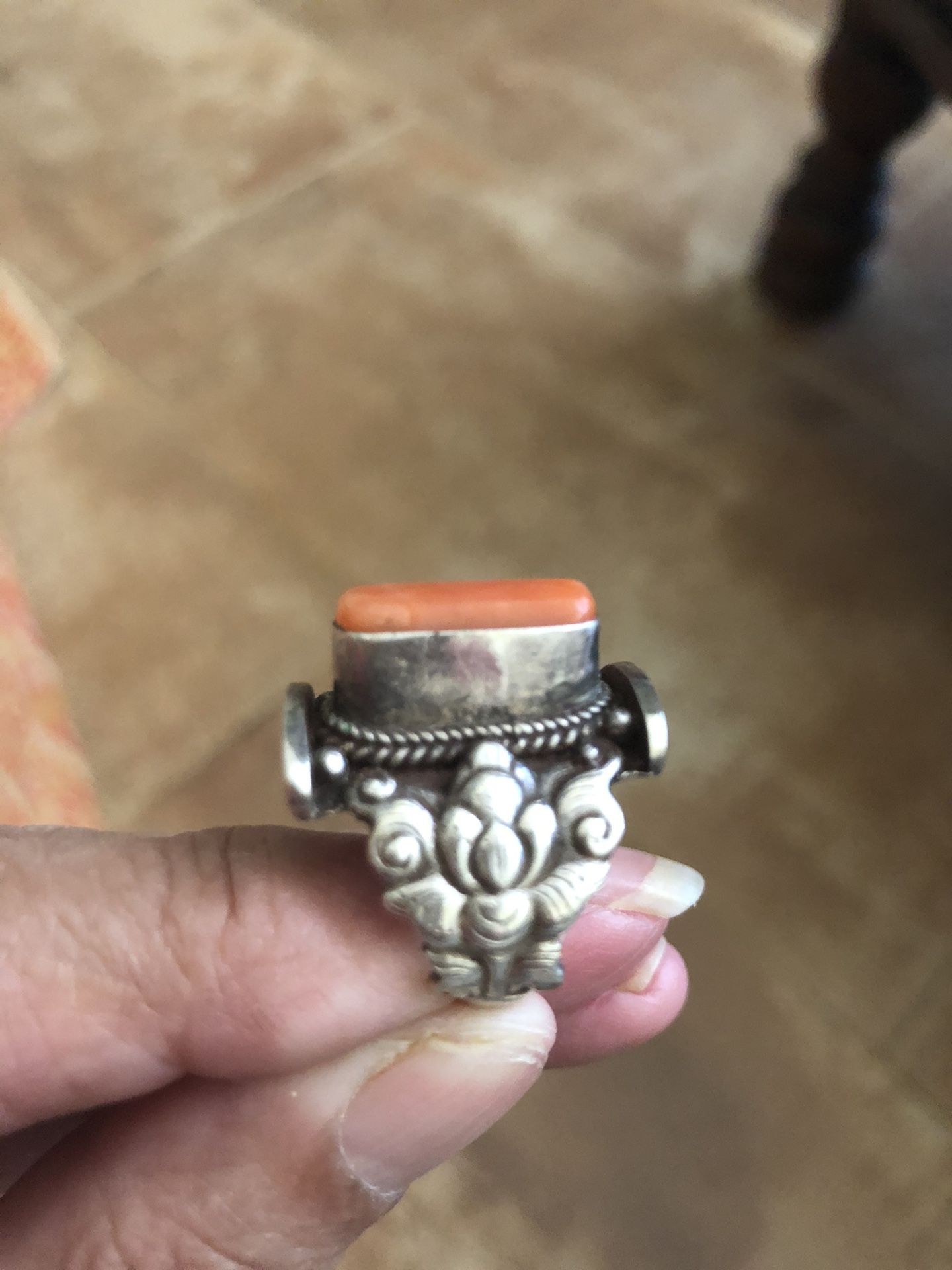 Rare Vintage Silver Old Coral Ring From Morocco