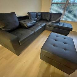 BLACK SECTIONAL & OTTOMAN $895 BRAND NEW DELIVERED !!!SCHEDULE DELIVERY TODAY 