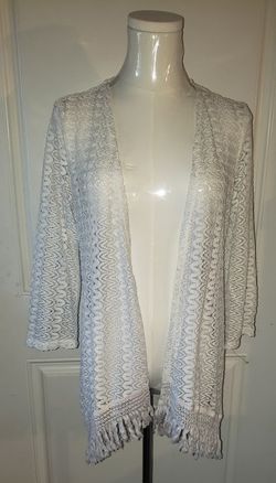 Self Esteem Knitted Beige/Off White Long Sleeve Loose Knit Cardigan (Size M)