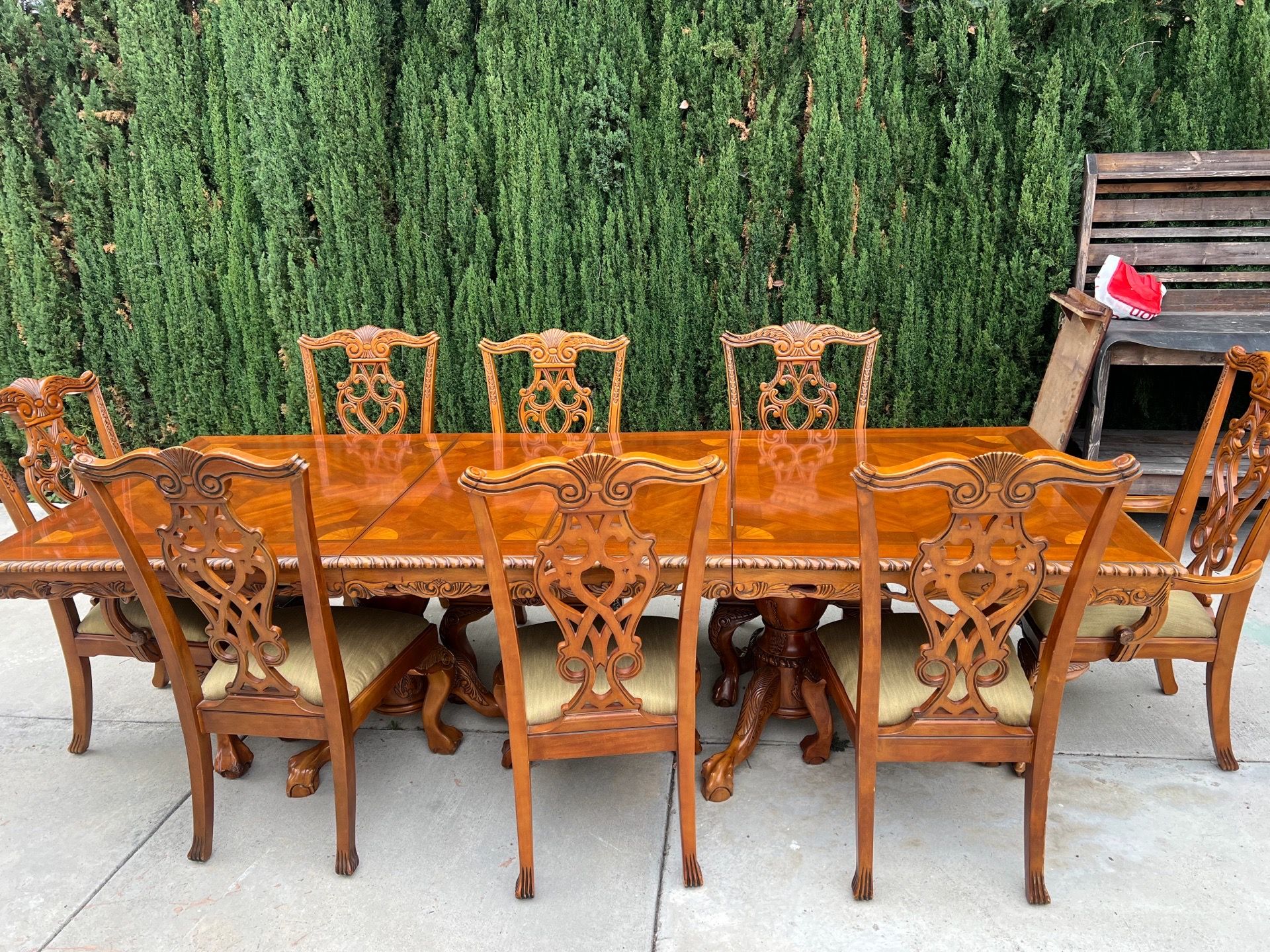 Dining table 44x76 (112 long with 2 leaflets) and 8 chairs