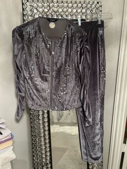 Chic Me Gray Velvet Sequin Two-Piece Set