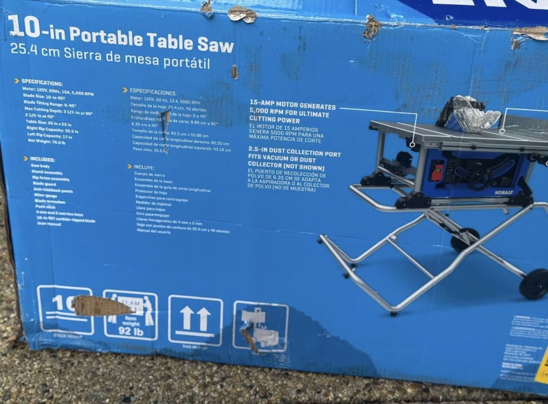 Kobalt 10-in 15 -Amp 120 -Volt Portable Jobsite Table Saw with Gravity Rise Stand