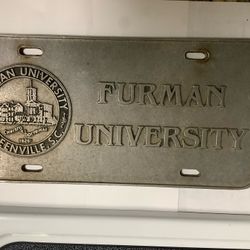 Vintage Furman University Pewter Auto License Tag