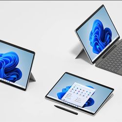 MS Surface Pro 8, bt keyboard/stand/case, MS Pen, docking station.