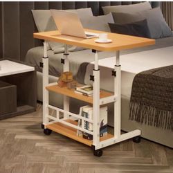 C Shaped Mobile Laptop Table, Height Adjustable Side Table, Stand Desk with Wheels, Small Sofa Coffee Side Table, Overbed Bedside Table for Living Roo