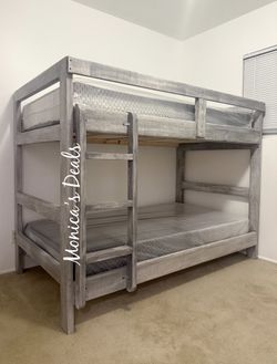 Solid Wood Twin/Twin Bunk Bed With Both Mattresses $560