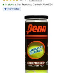 Sealed Unopened   Penn Championship Extra Duty Felt  Tennis Balls - 3pk: Rubber Core, Plastic Shell