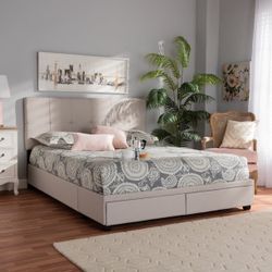 Upholstered 2- Beige Queen Storage Bed(New In A Box)