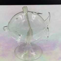 Clear Blown Glass Fish Style Perfume Bottle Approx. 4” Tall