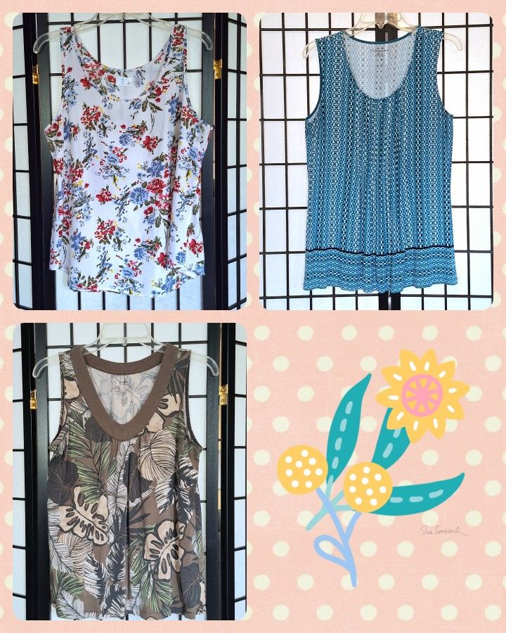 3 sleeveless tank top shirts...pleated, gathered & flowing, Sz. M