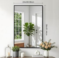 Black Metal Frame Rectangle Wall Mirror 24x36