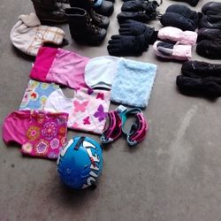 Ski Snow Accessories. Gloves Boots Scarves. Helmet. Goggles. Hoodies. Kids Sizes. And Few Adults. 
