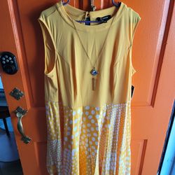 Women's dress size 20 mustard colored with necklace