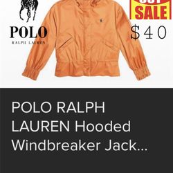 Ralph Lauren Polo Windbreaker Full Zip Up Orange New With Tags 
