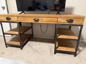Industrial Wood and Metal Desk with Shelves