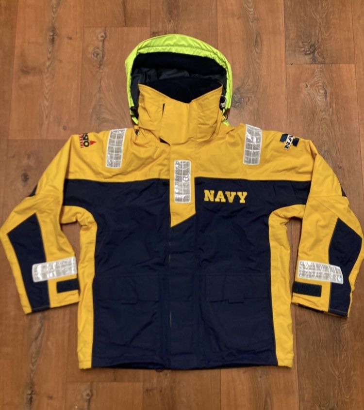Musto Performance Navy Sailing Jacket Mens Small Yellow Waterproof Breathable